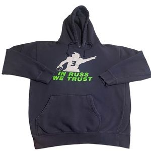Russell‎ Wilson Hoodie Men Large Blue Football Sweatshirt Pullover Heavyweight